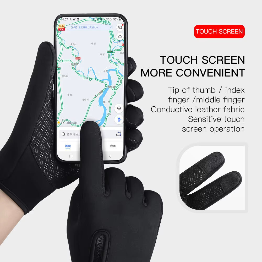 Unisex Winter Touchscreen Gloves – Windproof, Thermal, Non-Slip Cycling & Outdoor Sports Gloves with Zipper
