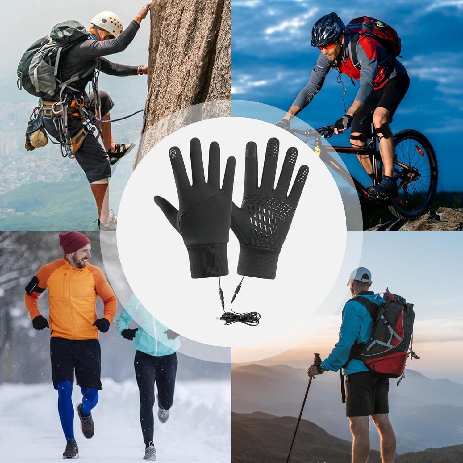 Guantes Calefactables,Guantes Térmicos Recargables USB | Manoplas Gruesas Calentadoras Para Mensajear, Snowboard, Acampar, Ciclismo, Caza, Conducir, En Hielo,