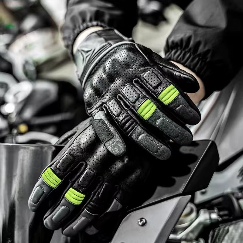 Summer Leather Motorcycle Gloves – Unisex, Comfortable and Protective for Motorbike, Scooter, and Motorcycle Riding