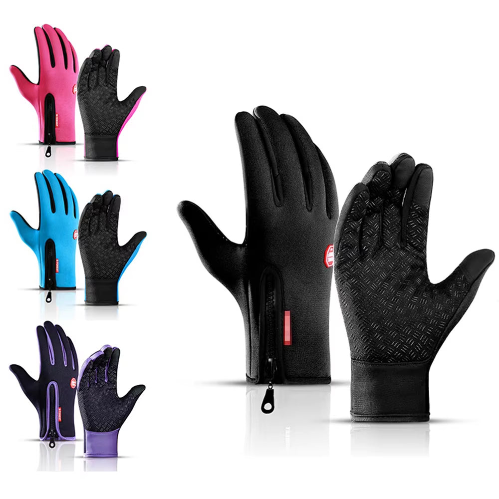 Unisex Winter Touchscreen Gloves – Windproof, Thermal, Non-Slip Cycling & Outdoor Sports Gloves with Zipper