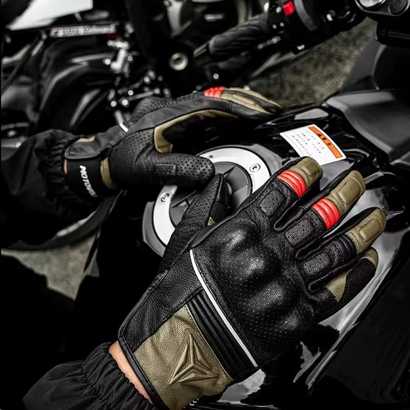Summer Leather Motorcycle Gloves – Unisex, Comfortable and Protective for Motorbike, Scooter, and Motorcycle Riding