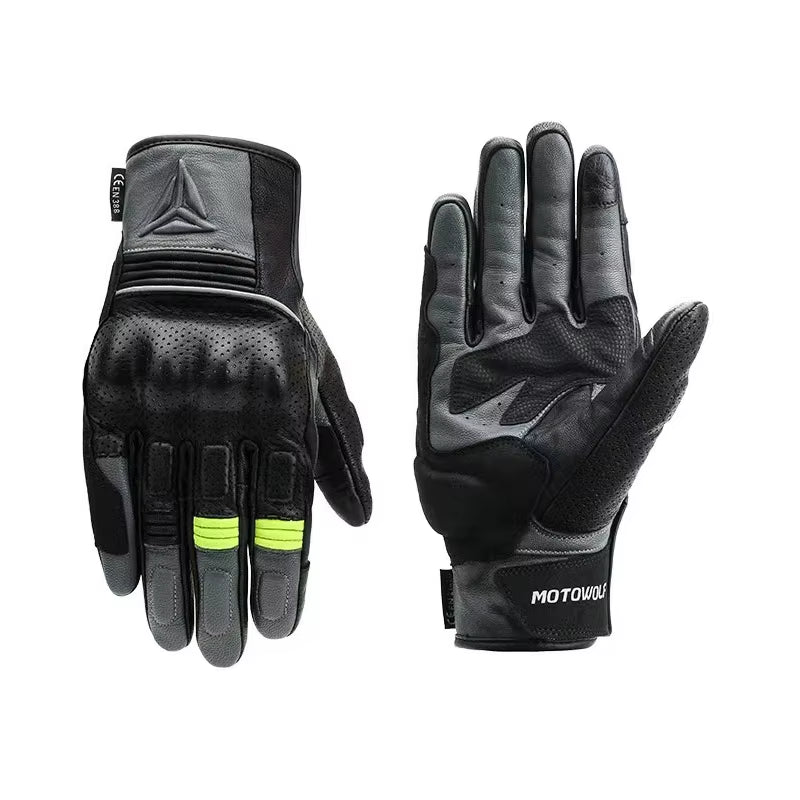 Summer Leather Motorcycle Gloves – Unisex, Comfortable and Protective for Motorbike, Scooter, and Motorcycle Riding