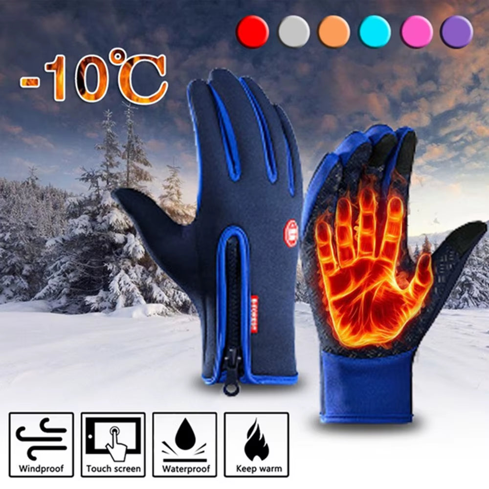 Unisex Winter Touchscreen Gloves – Windproof, Thermal, Non-Slip Cycling & Outdoor Sports Gloves with Zipper